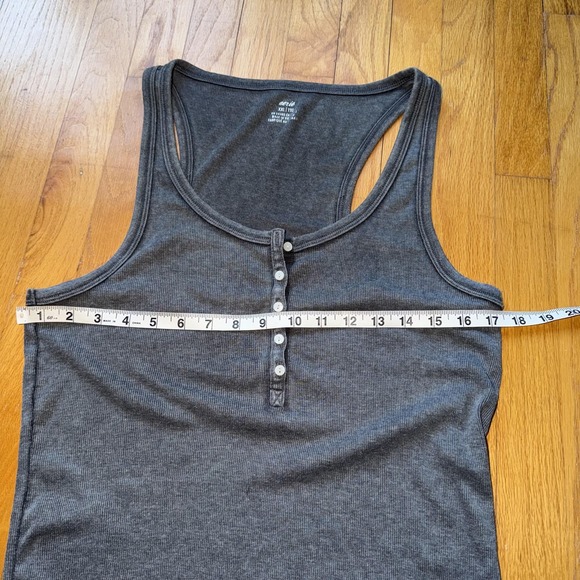 Aerie Y2K Tank Top XXL Gray Ribbed Henley Racerback Lettuce Hem Basic Casual - Picture 9 of 10